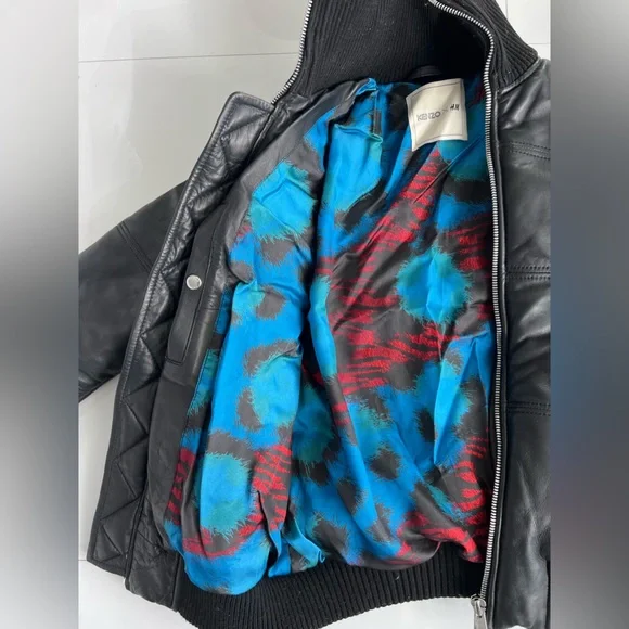 Kenzo H&m Leather Bomber Jacket Coat F/w 16 Medium Black Paris Winter